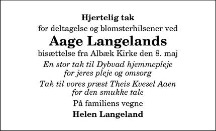 Taksigelsen for Aage Langelands - Voerså