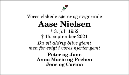 Dødsannoncen for Aase Nielsen - Dronninglund