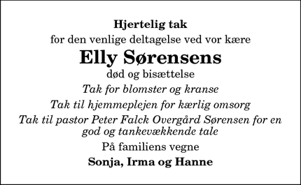 Taksigelsen for Elly Sørensens - sæby