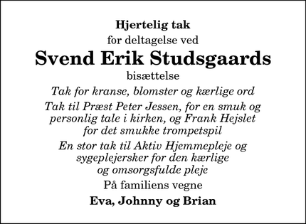 Taksigelsen for Svend Erik Studsgaard - Sæby