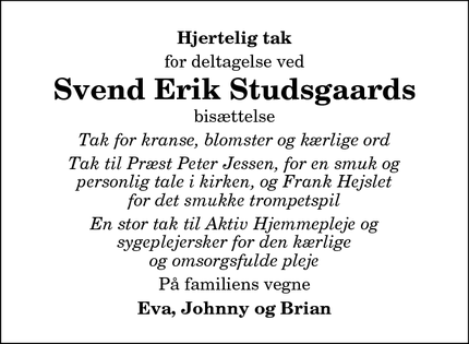 Taksigelsen for Svend Erik Studsgaard - Sæby