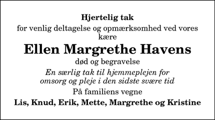 Taksigelsen for Ellen Margrethe Haven - Aalborg