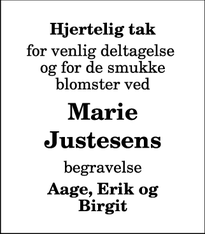 Taksigelsen for Marie Justesens - Sindal