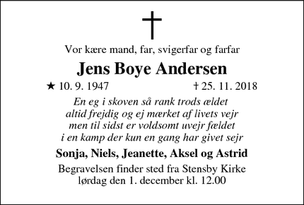 Dødsannoncen for Jens Boye Andersen - Stensved