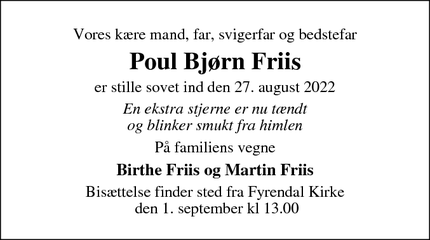 Dødsannoncen for Poul Bjørn Friis - Sandved
