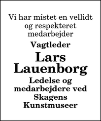 Dødsannoncen for  Lars
Lauenborg - Skagen