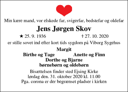 Dødsannoncen for Jens Jørgen Skov - Ejsing