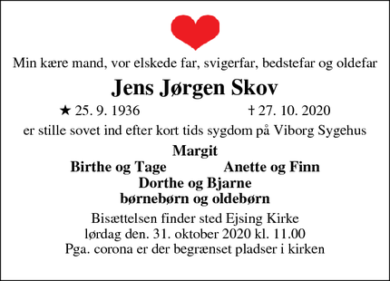 Dødsannoncen for Jens Jørgen Skov - Ejsing