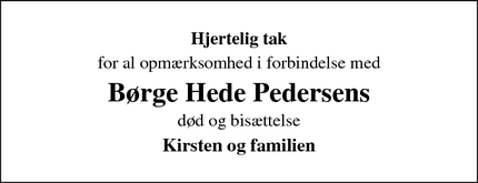 Taksigelsen for Børge Hede Pedersens - Silkeborg