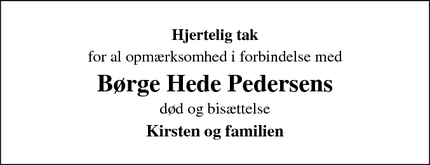 Taksigelsen for Børge Hede Pedersens - Silkeborg