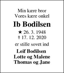 Dødsannoncen for Ib Bodilsen - Roslev