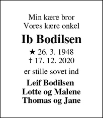 Dødsannoncen for Ib Bodilsen - Roslev