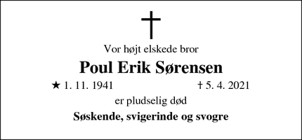 Dødsannoncen for Poul Erik Sørensen - Roslev