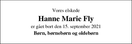 Dødsannoncen for Hanne Marie Fly - Skive
