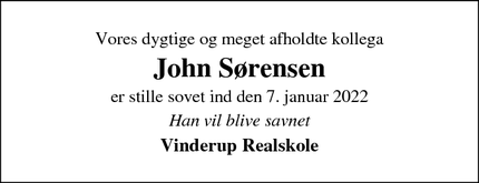 Dødsannoncen for John Sørensen - Vinderup