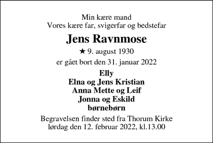 Dødsannoncen for Jens Ravnmose - Selde