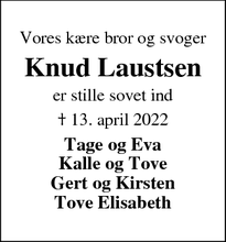 Dødsannoncen for Knud Laustsen - Grove