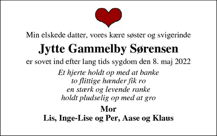 Dødsannoncen for Jytte Gammelby Sørensen - Skive