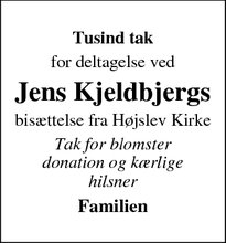 Dødsannoncen for Jens Kjeldbjergs - Højslev