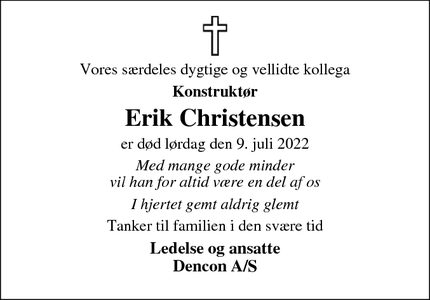 Dødsannoncen for Erik Christensen - Jebjerg