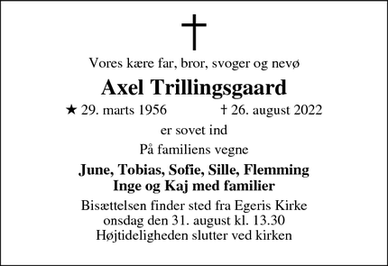 Dødsannoncen for Axel Trillingsgaard - Skive