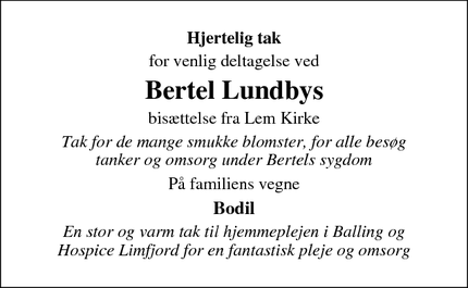 Taksigelsen for Bertel Lundby - Spøttrup