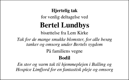 Taksigelsen for Bertel Lundby - Spøttrup
