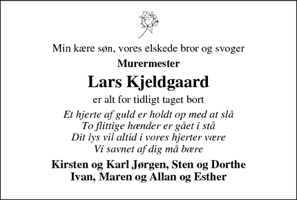 Dødsannoncen for Lars Kjeldgaard - Lem