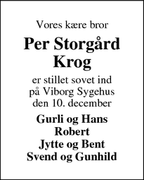 Dødsannoncen for Per Storgård Krog - Silkeborg