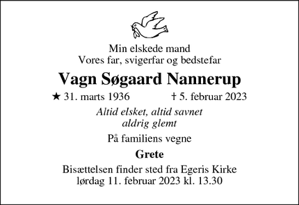 Dødsannoncen for Vagn Søgaard Nannerup - Skive
