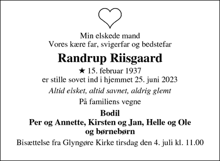 Dødsannoncen for Randrup Riisgaard - Glyngøre