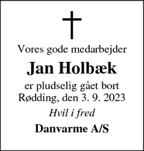 Dødsannoncen for Jan Holbæk - Rødding