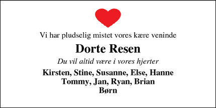 Dødsannoncen for Dorte Resen - Skive