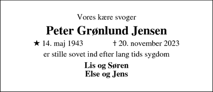 Dødsannoncen for Peter Grønlund Jensen - Skive