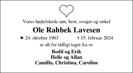 Dødsannoncen for Ole Rahbek Lavesen - Skive