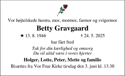Dødsannoncen for Betty Gravgaard - Skive