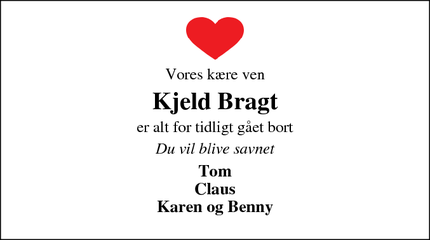 Dødsannoncen for Kjeld Bragt - Spøttrup