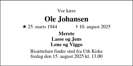 Dødsannoncen for Ole Johansen - Aarhus C