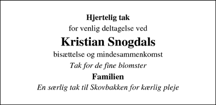 Taksigelsen for Kristian Snogdal - Odense V