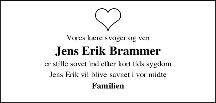 Dødsannoncen for Jens Erik Brammer - Hald 7840 Højslev
