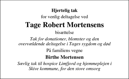 Taksigelsen for Tage Robert Mortensen - Fur