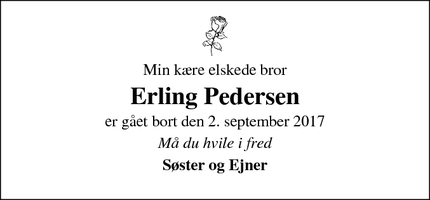 Dødsannoncen for Erling Pedersen - Stoholm