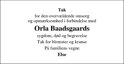 Taksigelsen for Orla Baadsgaards - Fur