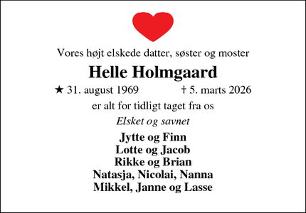 Dødsannoncen for Helle Holmgaard - Skive
