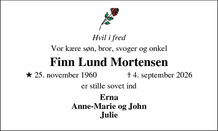 Dødsannoncen for Finn Lund Mortensen - Skive