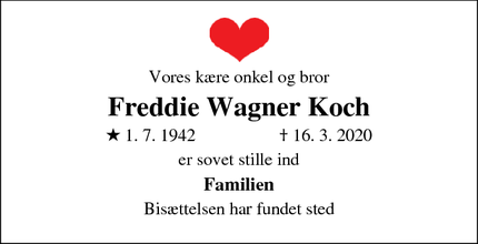 Dødsannoncen for Freddie Wagner Koch - Brøndby