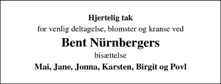 Taksigelsen for Bent Nürnbergers - Oksbøl/ Nordborg