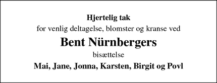 Taksigelsen for Bent Nürnbergers - Oksbøl/ Nordborg