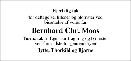 Taksigelsen for Bernhard Chr. Moos - Aabenraa