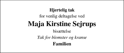 Taksigelsen for Maja Kirstine Sejrups - Broager